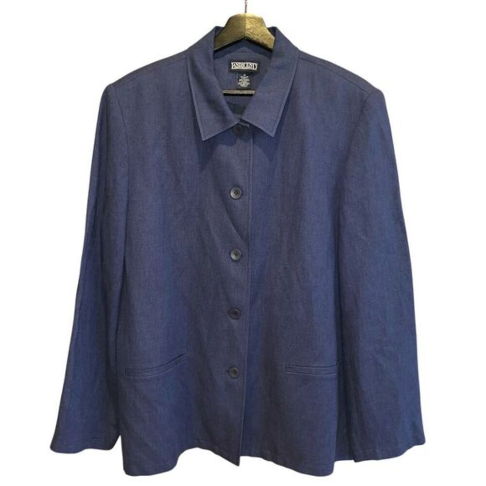 Lands End Navy Blue Linen Blend Blazer Womens Size‎ 18 Button Front